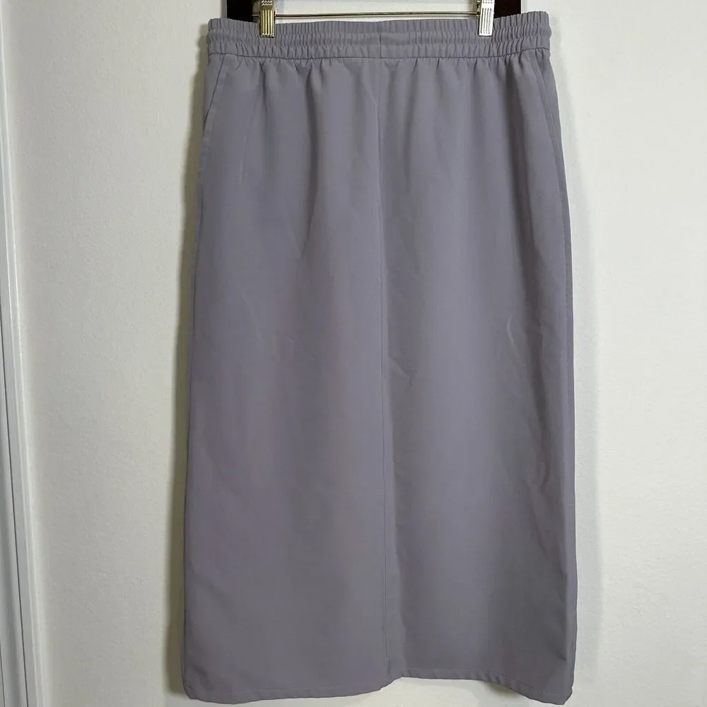 Athleta Stride Midi Skirt Women Medium Violet Elastic Waist Drawstring Side Slit - Picture 2 of 10
